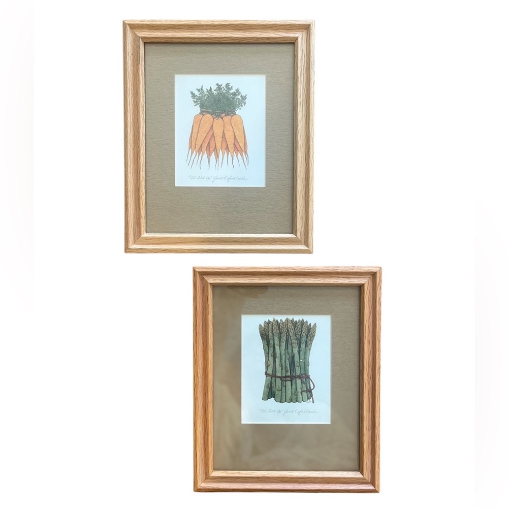 Farmhouse Veggie Art Prints Set of 2 Rustic Framed Wall Decor 8x10